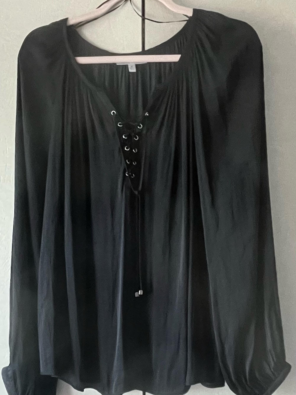 Jennifer Lopez Black Lace-Up Peasant Tunic